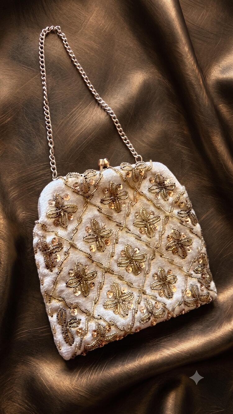 Vintage 1960s Gold Beaded Evening Bag Hong Kong Sequined Clutch Formal "Le Juli"